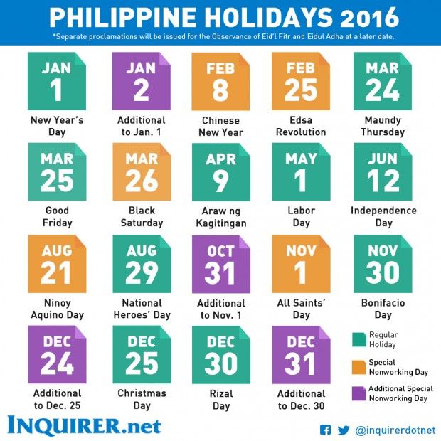 Filippinene høytidsplan 2016